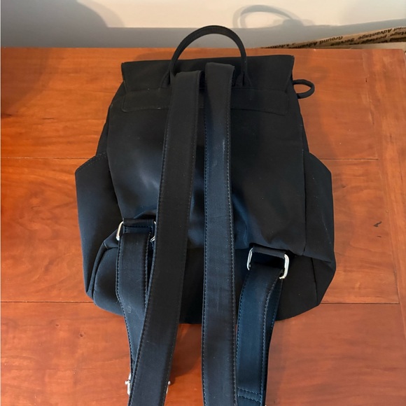 Talbots Black Nylon Backpack Purse Mini Travel Daypack Drawstring Flap - Picture 10 of 10